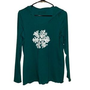 Life Is Good Long Sleeve V Neck T Shirt Snowflake green and white women’s medium
